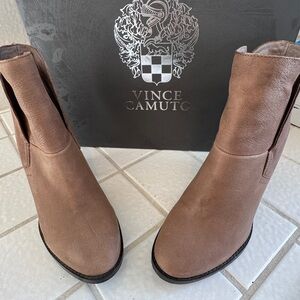 Vince Camuto Taupe Brown Slip-On Leather Ankle Booties